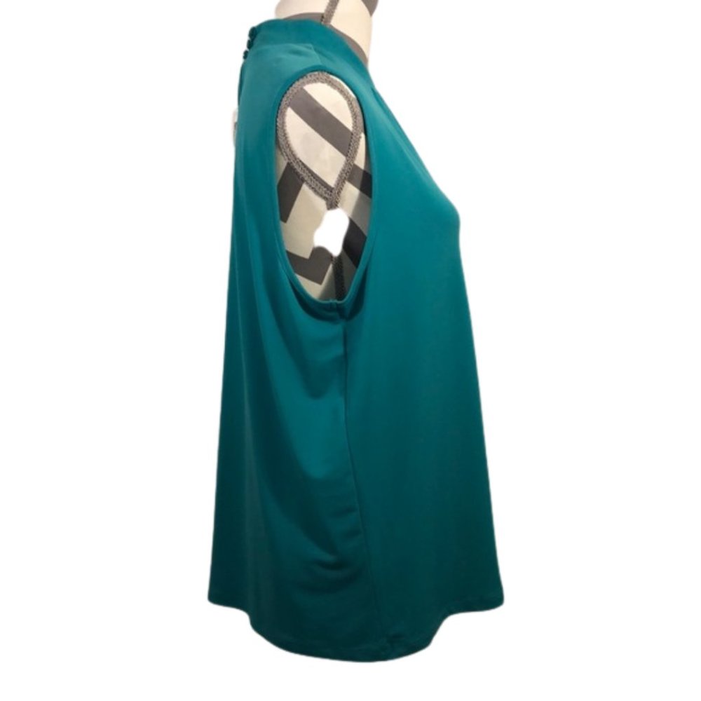 Anne Klein Dark Teal Lapis Sleeveless Blouse with Keyhole Cutout in Front - Picture 4 of 8